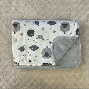 Parent's Choice Gray White Tan Lamb Sheep Baby Blanket Stars Clouds